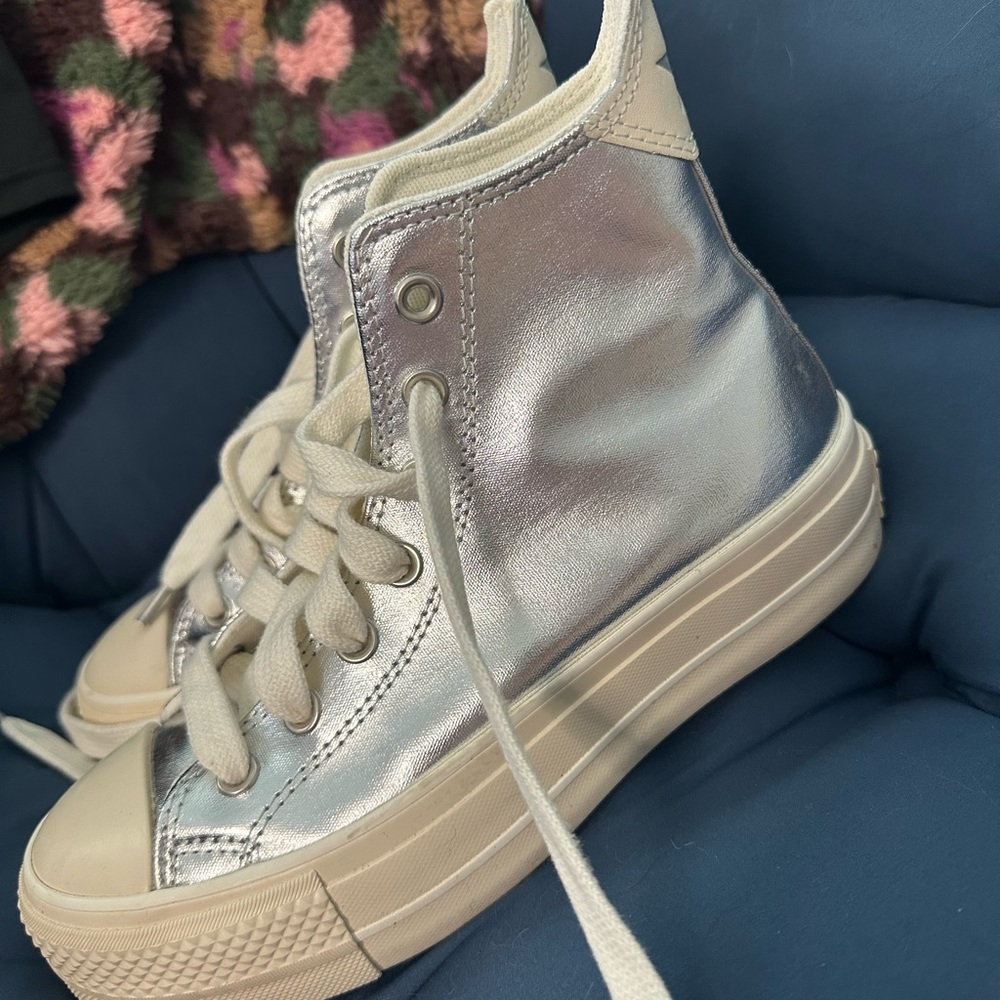 Converse Silver and Cream High-Top Sneakers